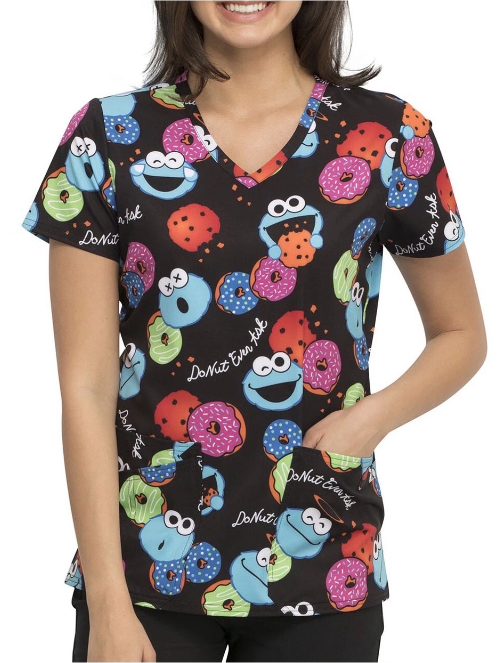 NWT Cherokee Tooniforms Cookie Monster Scrub Top S Sesame Street V-Neck